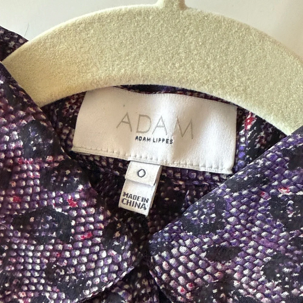 Adam Lippes Silk Button Up Blouse Purple Snakeskin Size 0 - Picture 3 of 3